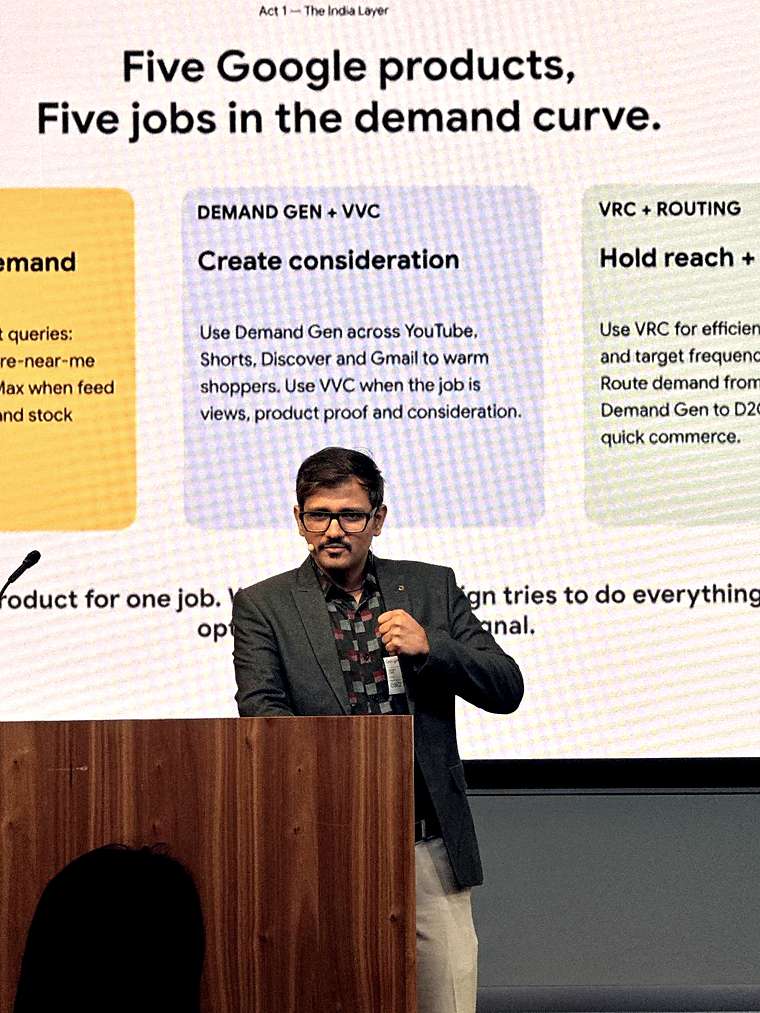 At the podium, Google Startup Conclave.